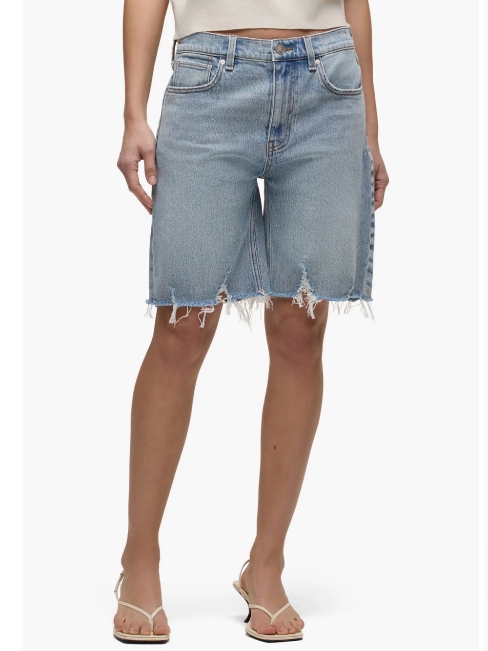 Hudson Jeans Light Blue Distressed Denim Bermuda Shorts